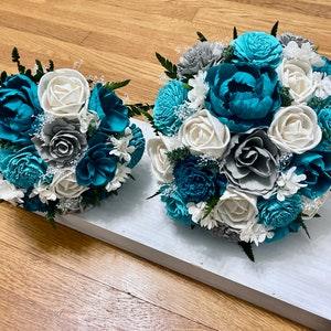 Oasis, Turquoise, Gray, Ivory  Bouquet made with sola flowers - choose colors - Custom - Alternative bridal bouquet - bridesmaids bouquet
