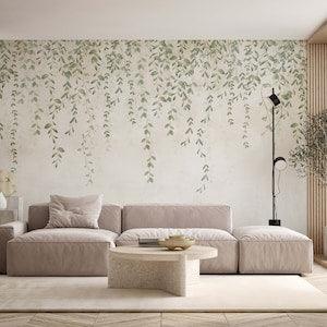 Hanging Leaves And Branches Wallpaper Mural | Green Leaf Wall Mural