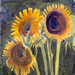 Sunflowers in front of dark window