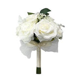 Artificial Rose Wedding Bouquet for Bridal and Bridesmaids in White/Pink with Lace Bow