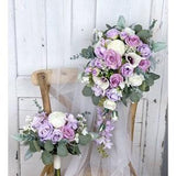 Purple White Cascading Wedding Bouquet, Lavender Bridal Bouquet, Boho Wedding, Made with Rose, Calla Lily, Delphinium and Peonies