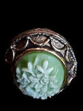 Vintage jade carved lilies Perfume Locket Ring Carved Jade Lillies made in USA