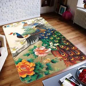 3D Peacock Peony Flower NBC012 Game Rug Mat Elegant Photo Carpet Mat Fay 2023