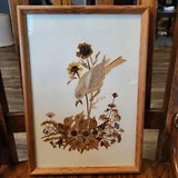 "Mother Bird Feeding Her Young" - Dried Flower Art Picture - 9" X 12.75"