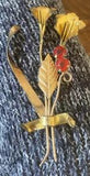 Retro Vintage Gold Over 925 Sterling Silver  Calla Lily Flower Large Brooch