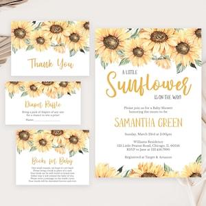 Editable Sunflower Baby Shower Invitation Bundle, Girl Rustic Sunflower Baby Shower Invite, Boho Sunflower Baby Shower Invite, BBS260