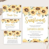Editable Sunflower Baby Shower Invitation Bundle, Girl Rustic Sunflower Baby Shower Invite, Boho Sunflower Baby Shower Invite, BBS260