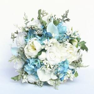 BLUE WEDDING BOUQUET , Light Blue and White Wedding Bouquet , Real Touch and Silk Wedding Bouquet , Real Touch Peonies , Real Touch Calla