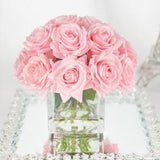 Real Touch Light Pink Roses Arrangement in Vase, French Country Artificial Flowers, Faux Floral Home Decor, Realistic Floral Arrangement