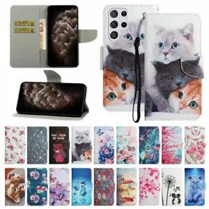 Leather Painted Flip Wallet Phone Case For Samsung S20 S21 S22 Ultra S20 FE 5G