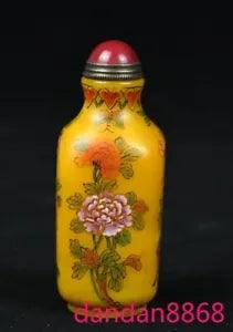3.6" China Chinese glass painted Peony flower Snuff bottle statue