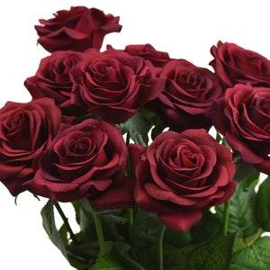 Dark Red Real Touch Roses Silk Artificial Flowers ??Petals Feel and Look like Fresh Roses' 10 Stems - FiveSeasonStuff Floral