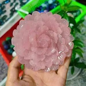 4??? Natural Rose pink peony flower carved quartz crystal Reiki Healing random 1pc