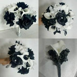 Black White Rose Calla Lily Bridal Wedding Bouquet Accessories