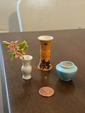 3 Vintage Artisan Miniature Dollhouse Lily Flowers Vases Hand Sculpted Signed