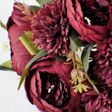 Bordeaux peony bunch, Maroon Wine  Silk Artificial Flowers, DIY wedding flowers, Floral stems, Flower Bunch, Home Accents, Center Piece