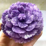 1pc Natural Lepidolite Quartz Carved Peony Flower Skull Crystal Reiki Gem Gift