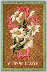 Postcard A Joyful Easter Lilies Flower Cross United Art Publishing Embossed  B7