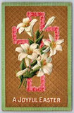 Postcard A Joyful Easter Lilies Flower Cross United Art Publishing Embossed  B7
