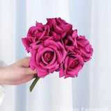5 Stems Real Touch Latex Rose Bouquet | High Quality Artificial Flower | DIY | Wedding/Home Decoration | Gifts - Magenta