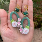 floral artisan earrings flower earrings |floral clay earrings |green statement earrings| unique earrings |floral bouquet earrings
