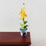 Dollhouse Orchid Plant in Ceramic Planter Yellow 1:12 Scale Miniature Flowers