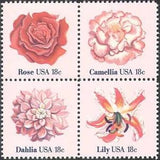 USA 1981 Rose/Lily/Dahlia/Camellia/Flowers/Plants/Nature 4v set blk (n42838)