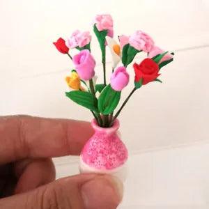 1/12 Scale Dollhouse Miniature Carnation Flowers Pot Vase Accessory