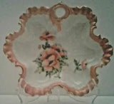 Pink ruffle nut dish with peony flowers Signed by Kate