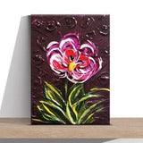 Pink orchid acrylic painting. Small floral purple original palette knife art. Bright abstract exotic flower. Heavily textured impasto gift