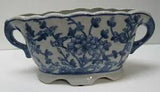 Planter Peony Flower Bird Flowers Crazed Look Scalloped Rim Footed Vintage
