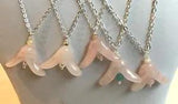 Rose Quartz Stone Cala Lily Pendants on Plated Chains