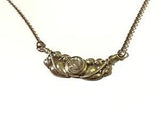 Vintage STERLING SILVER  Lily vine leaves CZ Necklace valentines Mothers Day