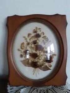 VIntage RETRO- Dried Flower Picture-Wall  Decor- Domed Glass,  Framed , Browns