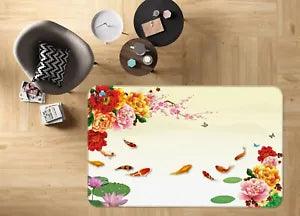 3D Peony Flower Goldfish NAO10994 Game Rug Mat Elegant Photo Carpet Mat Fay