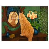 Orange tabby cat art print. Ginger cat looking in mirror. Cat with blonde wig stares back. Unique gift for cat lovers. Whimsical art