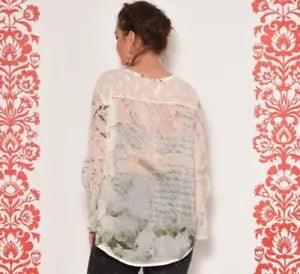 Floral Pattern Semi Sheer Peony Flowers Blouse | Large | Size 10