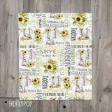 Sunflower Elephant Baby Girl Name Blanket, Baby Girl Yellow Flower Elephant Blanket, Personalized Baby Girl Blanket, Girl Baby shower Gift