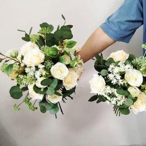 Bridal Bouquet & Bridesmaid Bouquet, Champagne Rose Bouquet for Wedding/Bride/Quinceanera/Vase,Silk Flower Bouquet Wedding,Faux Rose Bouquet
