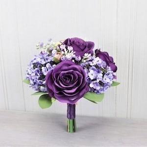 Shades of Purple Wedding Bouquet, Plum Rose Flower Bouquet, Plum Bridesmaid Bouquet, Purple Table Flower, Purple Flower Girl Bouquet