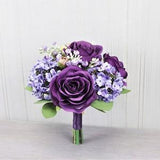 Shades of Purple Wedding Bouquet, Plum Rose Flower Bouquet, Plum Bridesmaid Bouquet, Purple Table Flower, Purple Flower Girl Bouquet