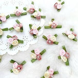 Pastel Triple Roses 10pcs, Mini Rose Bouquet, Rose Cluster, Trio Roses, Wedding Favor Roses, Pearl Flower Applique, Ribbon Roses