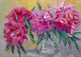 peonies pink oil painting, original painting peonies in vase, bouquet of peonies