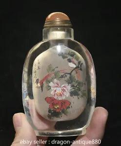 10CM Chinese coloured glaze Peony flower bird internalization snuff box bottle