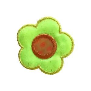 Lily 2"x2"  Yellow Neon Satin Flower with Orange Center Patch sold by 2 pieces