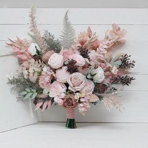 Boho bouquet Beige blush pink  flowers Bridal bouquet Faux bouquet Fall wedding  Silk flowers Boho wedding sage green- size 18 inch