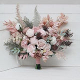 Boho bouquet Beige blush pink  flowers Bridal bouquet Faux bouquet Fall wedding  Silk flowers Boho wedding sage green- size 18 inch