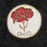 Red Carnation Ohio State Flower Round White gold tone Lapel Hat Vest Pin