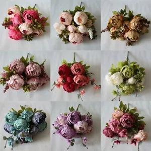 13 Heads Bouquet Peony Silk Artificial Flowers Vintage Fake Peonies Flowers...