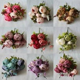 13 Heads Bouquet Peony Silk Artificial Flowers Vintage Fake Peonies Flowers...
